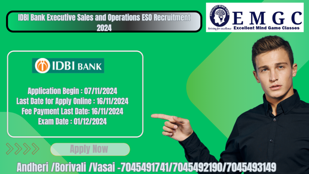 IDBI Bank Executive Sales and Operations ESO Recruitment 2024 (1000 Post)